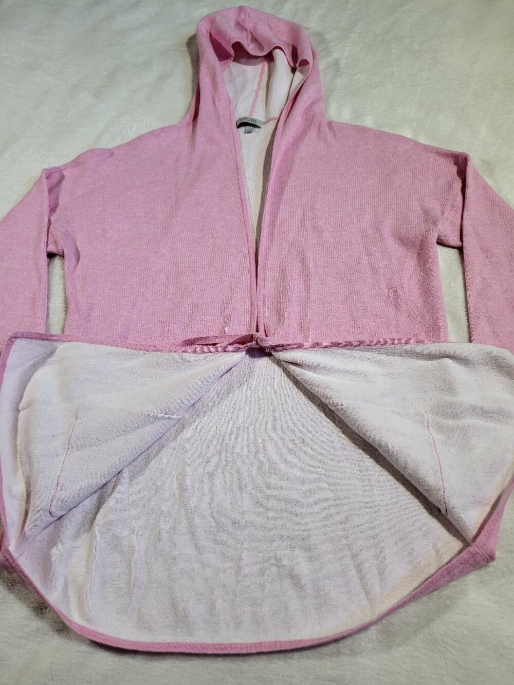 Kinross Cashmere Light Pink Cotton Cashmere Long Sleeve Hooded Cardigan - Size L - Picture 7 of 10